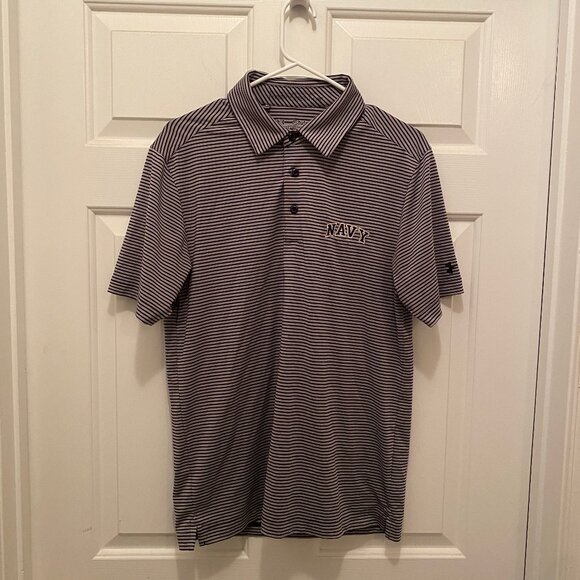 Under Armour Navy Striped Polo Shirt Small Gray Black Button Down S - Picture 1 of 2